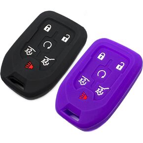 Silicone Key Fob Cover Fit for Chevy Chevrolet Tahoe Suburban 3500 HD GMC Terrain Yukon XL 1500 GM Smart 6 Buttons | Car Accessories | Remote Key Protection Case - Black & Black