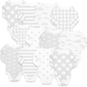 Long Sleeve Cotton Baby Bodysuits One Piece For Boys Girls 12 Pack 0-24 Month