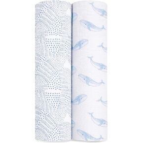 aden + anais Swaddle Blanket, 100% Organic Cotton Blankets for Girls & Boys, Baby Receiving Swaddles, Ideal Newborn & Infant Swaddling Set, 2 Pack, Oceanic