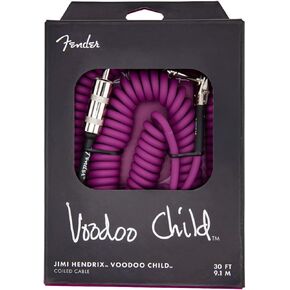 Fender Hendrix Voodoo Child Coiled Instrument Cable, Straight/Angle, Black, 30ft