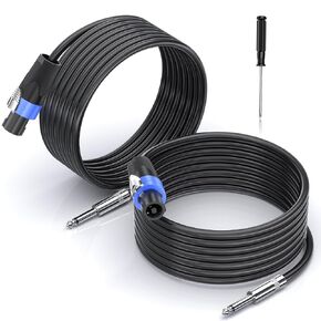 2 Pack 33 feet (10M) 1/4" to 1/4" Speaker Cables, 12 AWG Professional 6.35mm to 6.35mm Stereo Audio Cable Heavy Duty Cord Wire Guitar Speaker Cable