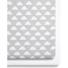 Baby Crib Fitted Sheets, Super Soft Cotton with Fun Designs for Boys and Girls, Light and Breathable, Long Lasting, Machine Washable (Pack of 2) (Clouds)