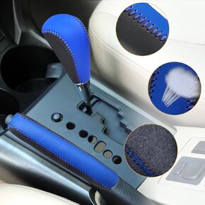 Compatible with Genuine Leather Hand-Stitched Handbrake Cover Gear Shift Knob Cover Interior Accessories Protective Cover Decoration for Toyota RAV4 2009 2010 2011 2012 Black Blue