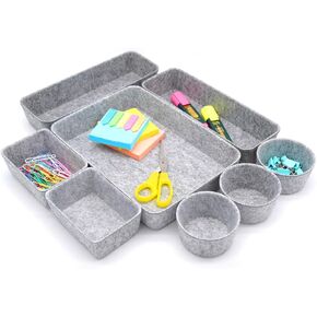 Welaxy Office Desk Drawer Organizers Trays Felt Shallow organizing Box Draw dividers for hygge aesthetics Office Supplies Multi-purposed Organize 8-piece (Oatmeal)