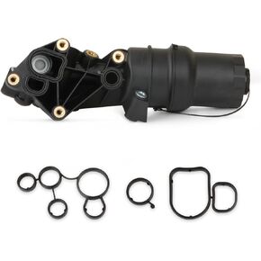 Engine Oil Cooler Filter Housing Assembly Adapter Kit with Oil Filter Gasket Sensor Adapter Compatible with Audi TTRS Mk2, VW New Beetle, Golf Jetta Rabbit 2.5L OE part 07K115397A 07K115397B