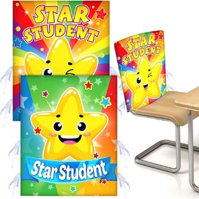 2 Pieces Star Student Chair Cover for Kids Colorful Seat Cover for Classroom Star Chair Cover for Classroom Office Home Party School, 18.9 x 15.75 Inches