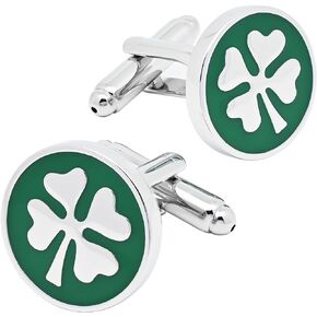 Round Four Leaf Clover Pattern Cufflinks for Men Lady In Gift Case Classic Silver Good Luck Men's Cufflinks Jewelry Set for Wedding Party Anniversary Business Events Tuxedo Dress