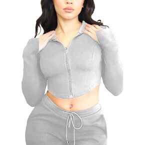 DINGANG Womens Long Sleeve Zip Up Hooded Sweatshirt Cropped Slim Fit Workout Coats