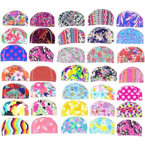 Honbay 3PCS Mix Colors Designed Elastic Swim Cap Swimming Cap Swimming Hat Bathing Cap for Kids and Adult(not for Long Hair)