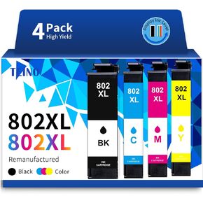 TEINO 802XL Ink Cartridges Combo Pack for Epson Printer Remanufactured Replacement for Epson 802 802XL Ink Cartridges for Epson Workforce Pro WF-4730 WF-4720 WF-4734 WF-4740 EC-4020 EC-4030 (4-Pack)