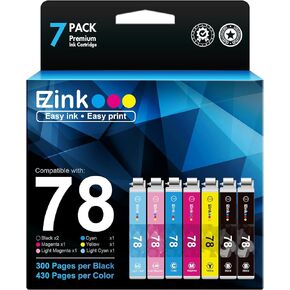 E-Z Ink Remanufactured Ink Cartridge Replacement for Epson 78 T078 Combo Pack to use with Artisan 50 Stylus Photo R260 R280 R380 RX580 RX595 RX680 Printer (7 Pack)