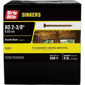 Grip Rite 8CTDSKR5 8D 2-3/8-Inch Coated Sinker with Brite Smooth Shank, 5 Pounds, No Size, No Color