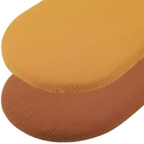 Muslin Bassinet Sheets for Baby Boy and Girl, 2 Pack Soft Breathable Baby Fitted Sheet for Rectangle Round Oval Hourglass Bassinet Mattress, 100% Cotton, Orange and Brick