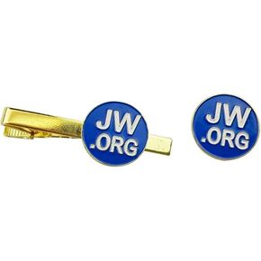 Jw.org Metal -Blue And Gold Color - Necktie bar Clip and Lapel Pin Gift Set