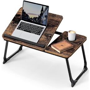 Bed Table, Laptop Desk 2023 Upgraded Vintage Laptop Tray with Foldable Legs Cup Slot, Retro Reading Book Holder Notebook Stand Breakfast Bed Table for Bed Carpet Sofa Terrace (Vintage)