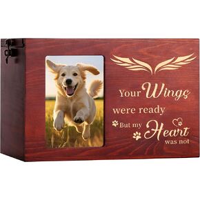 Pet Memorial Urns for Dogs or Cats Ashes, XLarge Wooden Pet Funeral Box with Photo Frame, Cremation Keepsake Memory Box Loss Pet Remembrance Gift with Flannel as Lining (Red, 7.9"L x 5.5"W x 5.5"H)