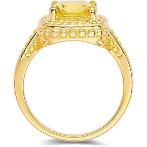 Canary Yellow Sapphire Cushion Cut Statement Ring Created Yellow Sapphire Gemstone Ring 18K Gold Plated Sterling Silver Ring Jewelry Gift for Her in Sizes 5 6 7 8