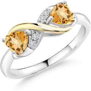 Gem Stone King 925 Sterling Silver and 10K Yellow Gold Yellow Citrine and White Lab Grown Diamond Ring For Women (0.96 Cttw, Heart Shape 5MM, Gemstone Birthstone, Available in size 5, 6, 7, 8, 9)