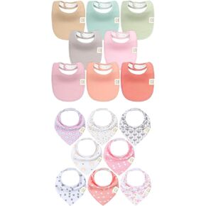 KeaBabies 8-Pack Baby Bibs for Baby Girls, Baby Boys and 8-Pack Baby Bandana Bibs, Baby Bibs - Cotton Drool Cloth Baby Boys and Girls Bib - Drool Bibs for Baby Girl, Baby Boy