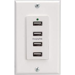Magnadyne WC-USB-W White Wall Mount 4 USB Charging Ports (White Wall Plate Included)