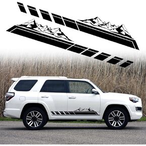 RUIANTE 2pcs Mountains Forest Graphic Stickers Car Body Door Side Decals Auto Long Stripes Vinyl Decal Racing Accessories for Car Pickup Truck SUV Camper Trailer Universal (Black)