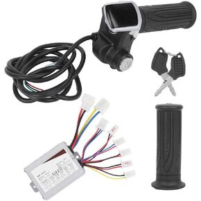 Brush Controller, 24V 500W Brush E to Bike Controller and Multifunction Thumb Throttle Grip Set with Lock Electric Quantity Display