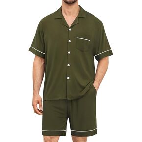 SWOMOG Mens Pajama Set Shorts Button Down Short Sleeve Sleepwear Soft Modal 2Pcs Pj Set with Pockets S-XXL