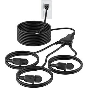 Outdoor Extension Cord with Multiple Outlets, 1 to 3 Splitter Max 1.5FT End to Male Plug (Total 2.8FT) 16/3 SJTW Waterproof Power Cord for Indoor Outdoor Halloween Christmas, ETL Listed, Black