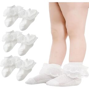 Meeshine 3 Pack Baby Girls Newborn Eyelet Mesh Lace Socks Ruffle Frilly Princess Cotton Dress for 0-2T Infant/Toddler/Kids