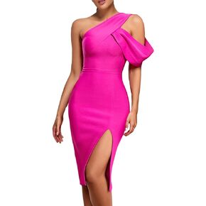 Women One Shoulder Party Dresses Side Split Bandage Bodycon Summer Evening Cocktail Wedding Guest Dress