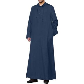 YAOHUOLE Long Sleeve Kaftan Thobe Button down Men Thobe with Pocket Big and Tall Kaftan Muslim Men Thobe