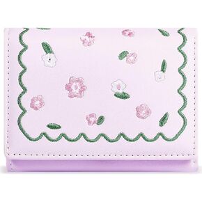 Cute Embroidered Small Flowers Wallet Card Holder, Small Trifold Mini Thin Short Wallet, Aesthetic Kawaii Coquette Leather Pocket Wallet For Girls, Women, Ladies（blue）