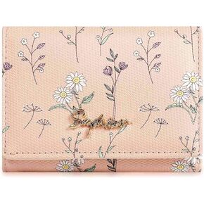 Cute Printed Floral Wallet Card Holder, Small Trifold Mini Thin Short Wallet, Aesthetic Kawaii Coquette Leather Pocket Wallet For Girls, Women, Ladies (Pink)
