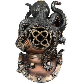 Ebros Gift Nautical Ocean Marine Octopus Kraken Smothering A Steampunk Divers Helmet Incense Cone Burner Holder Resin Statue Sea Cthulhu Giant Octopuses Themed Decorative Figurine