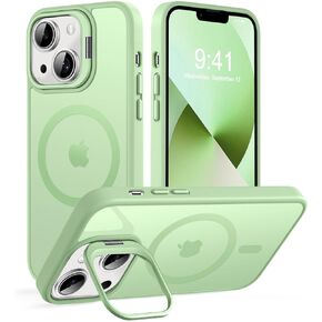 Magnetic for iPhone 13 Case & iPhone 14 case, Compatible with Magsafe, Built-in Stash Stand, Matte Scratch-Resistant Back Cover Shockproof Phone Case for iPhone 13/ iPhone 14, Black