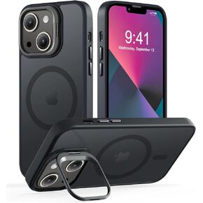 Magnetic for iPhone 13 Case & iPhone 14 case, Compatible with Magsafe, Built-in Stash Stand, Matte Scratch-Resistant Back Cover Shockproof Phone Case for iPhone 13/ iPhone 14, Black in Kuwait