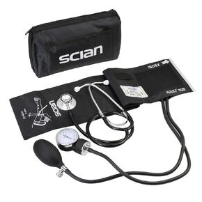 Scian Manual Blood Pressure Cuff, Aneroid Sphygmomanometer with Adult Cuff and Dual Head Stethoscope, Professional Emergency Bp kit with Carrying Bag (Black)