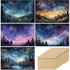 Blank Cards with Envelopes All Occasion,Watercolor Starry Night Sky Design Blank Greeting Cards 4x6,20Pack -Blank Greeting Cards,Note Cards with Matching Peel-and-Seal Rustic Envelopes