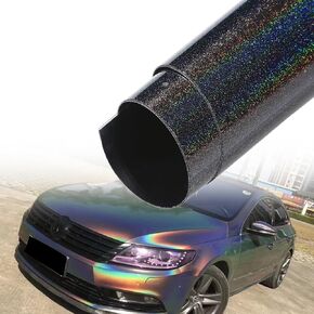 Metallic Dark Gray to Rainbow Gloss Chameleon Car Vinyl Wrap Sparking Diamond Color Change DIY Vehicle Vinyl Film, 59.84'' x 7.87''