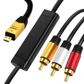 Micro HDMI to 3-RCA Cable 10FT with Ic, Micro HDMI Cable 1.4 Cord Support 1080 P Compatible with Hero 7 6 5 Sony A6000 A6300 Camera Yoga 3 Pro