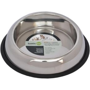 ICONIC PET 1 Cup/8 Oz Heavy Weight Non-Skid Stainless Steel High Back Pet Food/Water Bowls with Removable Anti Skid Rubber Ring - Dog/Cat Feeding Bowl in Unique Design, Dishwasher Safe