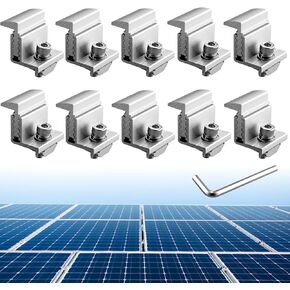 10PCS Solar Panel End Clamp 30-45mm Adjustable, Aluminum Z Brackets for Solar Panels Include 10 Screws M8, Solar Panel Mounting Bracket for Solar Panel PV Mounting System, Silver