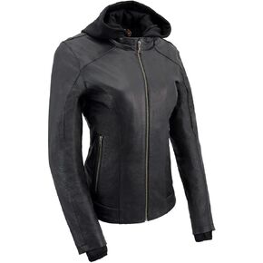 Milwaukee Leather MLL2545 Women's Lightweight Black Leather Jacket with Removable Hoodie