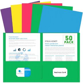 Two Pocket Folders, PANDRI 50 Pack 2 Pocket Folders, Letter Size Paper File Folder for School Office Home Business, Assorted 5 Colors