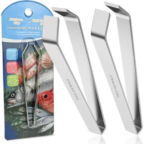 Fish Bone Tweezers 2 Pieces, Precision Non-Slip Grip, Stainless Steel Fish Tweezers, Essential Tools For Salmon, Sea Bass Boning, Culinary Tweezers