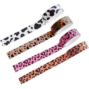 4 Rolls Animal Print Washi Tapes Leopard Cow Masking Tape Decorative Paper Tapes Scrapbooking Journaling Tapes Adhesive Stickers Art Craft Tapes