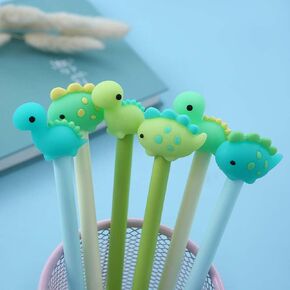 6 Pieces Cute Cartoon Gel Ink Pens,Cartoon Writing Pens 0.5 mm black ink,Writing Smooth, Cool Pens,with 4 blue refills,for School Office Home Student Kids Present (Cute dinosaur)