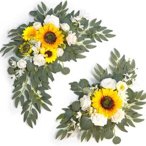 Artificial Flower Swag Set of 2 for Wedding Welcome Sign Floral Decoration and Wedding Signs for Ceremony Reception(White)