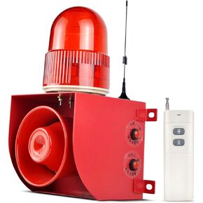 1.24mile Wireless Remote Control Siren 120dB Speaker, 9 Tones Adjustable 25 Watts Waterproof Alarm Siren with LED Strobe Light DC12V SLA-01HY