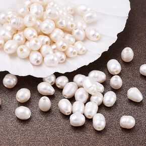 Kissitty 100pcs Natural Pearl Beads Seashell Color Oval Cultured Freshwater Pearl Loose Beads 7~10mm for DIY Necklace Bracelet Earrings Jewelry Making